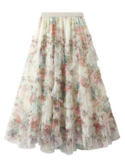 Derpai Langer Tüllrock mit Blumenprint Damen