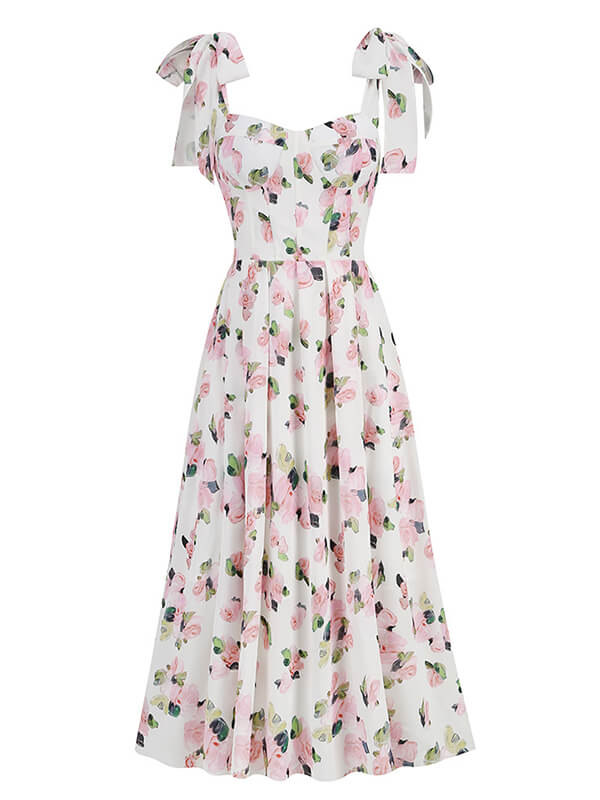 Derpai Midilanges elegantes Blumen-Abendkleid aus Chiffon