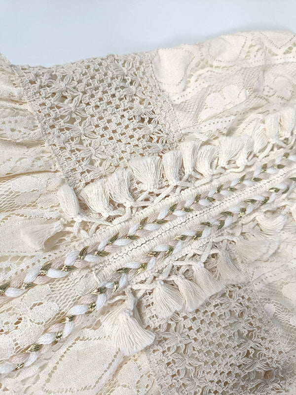 Derpai Boho-Kleid mit Stickerei & Pompons – vorne kurz hinten lang