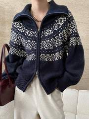 Derpai Jacquard-Pullover mit Reißverschluss Damen Vintage Weihnachten