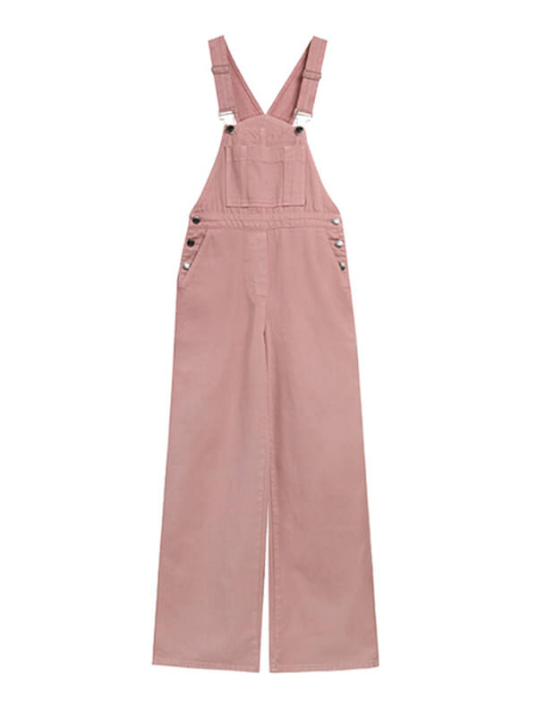 Derpai Rosa Denim-Latzhose mit Taschen & Knöpfen – Damen