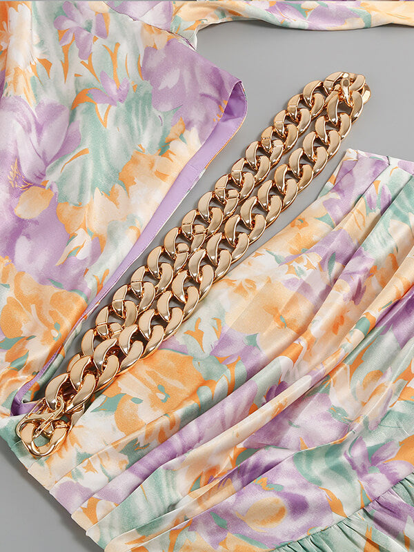 Derpai Langes Maxikleid mit Blumenprint & One-Shoulder-Träger