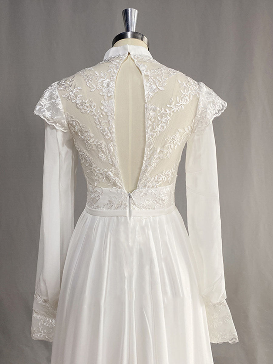 Derpai Vintage-inspiriertes Prinzessinnen-Brautkleid mit langen Ärmeln