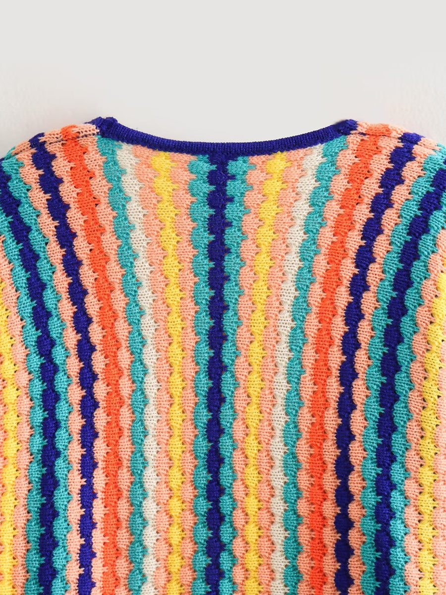 Derpai Strickjacke mit Regenbogenstreifen Damen locker casual