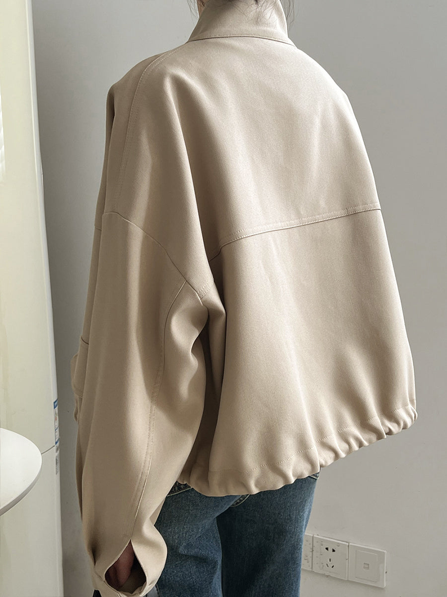 Derpai Kurze Jacke mit Tunnelzug Knopfleiste Taillierung und Stehkragen modisch Damen