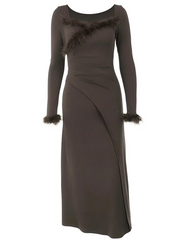 Derpai Elegantes Slim-Kleid mit V-Ausschnitt und langen Ärmeln