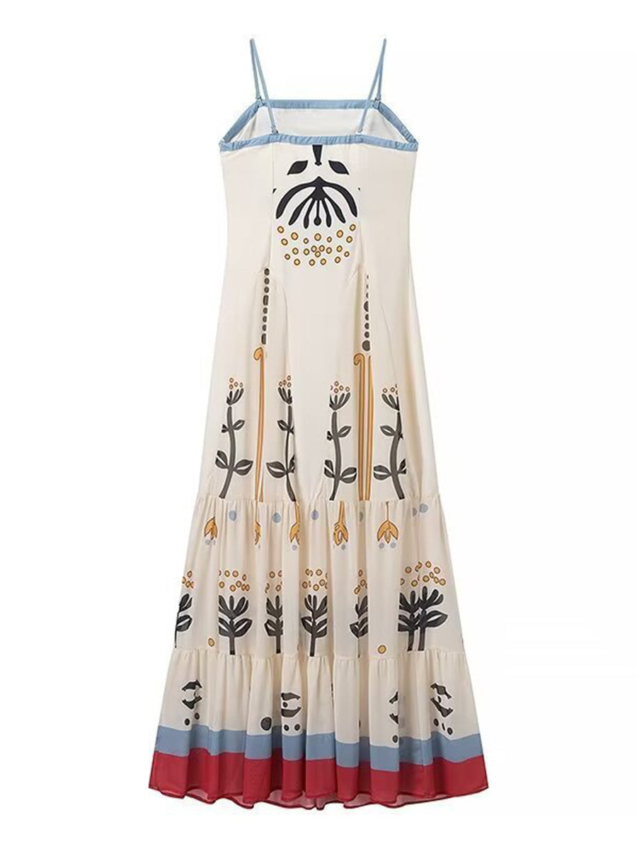 Derpai Langes Ethno-Kleid mit Rüschen und feinen Trägern – für Ball und Strand