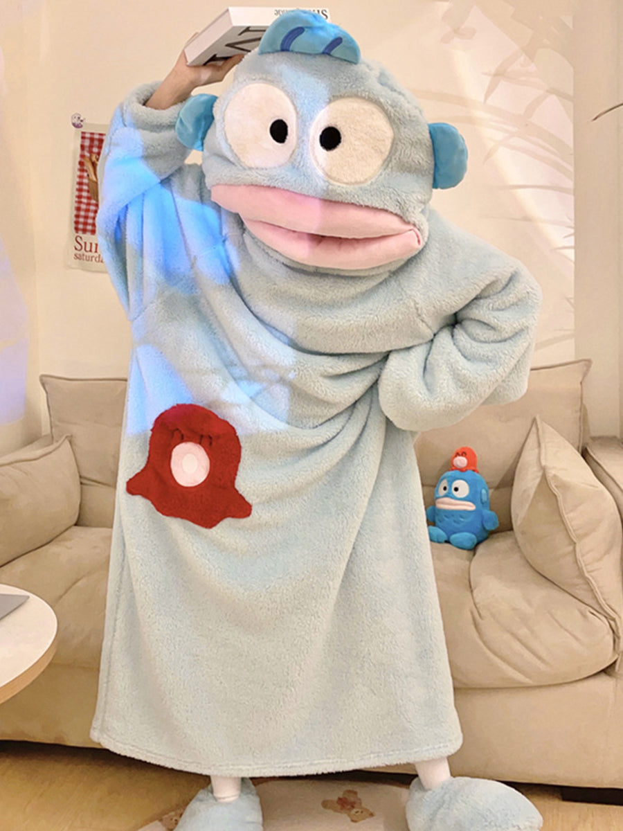 Derpai Tier-Pyjama für Erwachsene Fisch Blau oversized