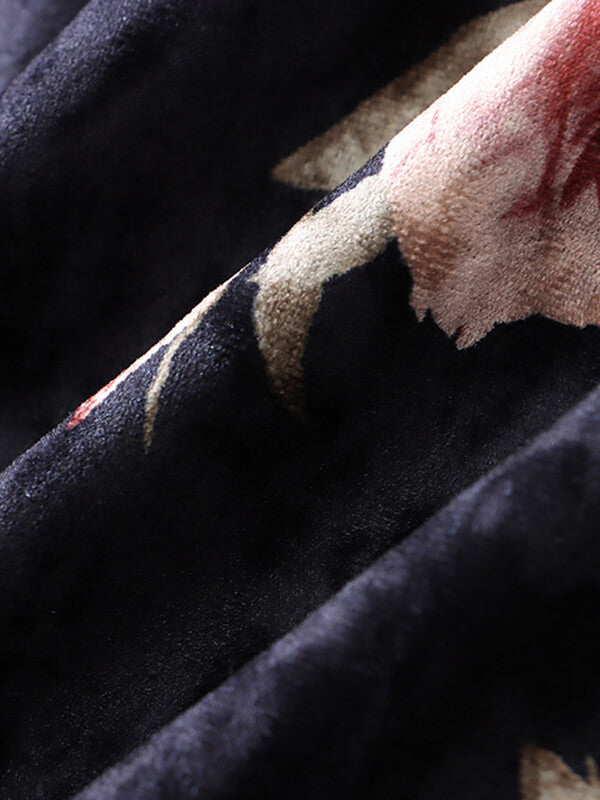 Derpai Langer Samtrock im Vintage-Stil mit Blumenprint