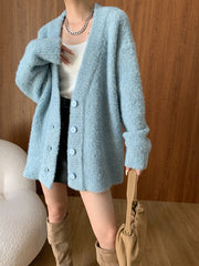 Derpai Strickjacke mit Knopfleiste Damen modisch Blau