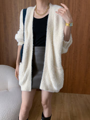 Derpai Strick-Cardigan mit Taschen Damen casual Beige