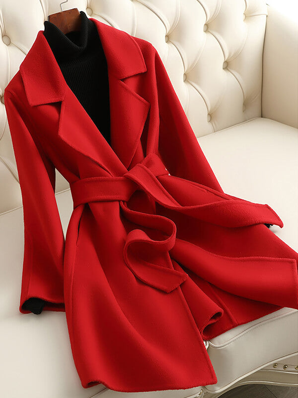 Derpai Eleganter Wollmantel mit Gürtel und Reverskragen Damen Weihnachten