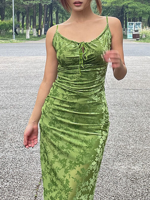 Derpai Midilanges Samtkleid im Jacquard-Stil in Grün – elegant – für Hochzeit