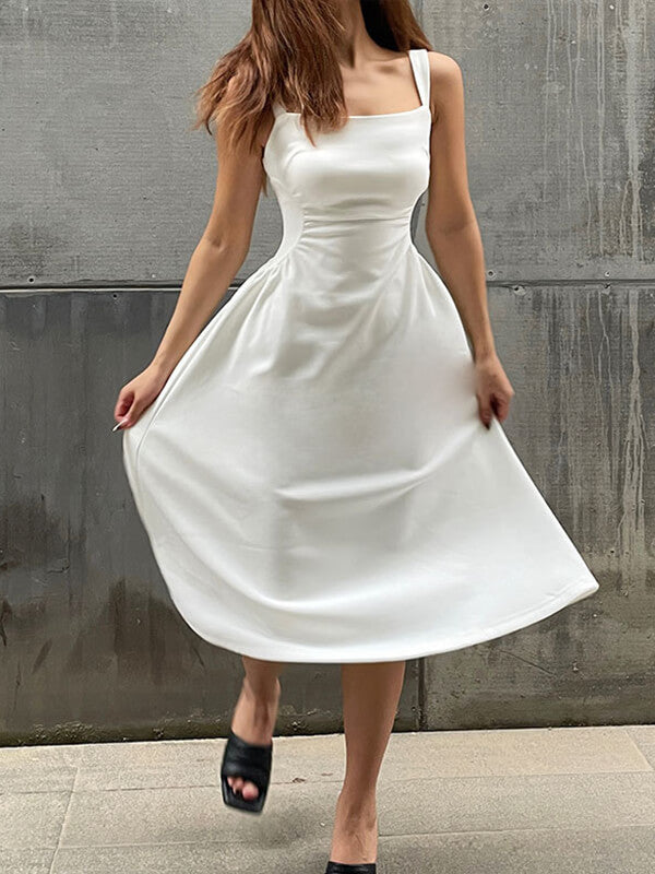 Derpai Weißes Midikleid im Trapezschnitt – elegant – für Abschlussball