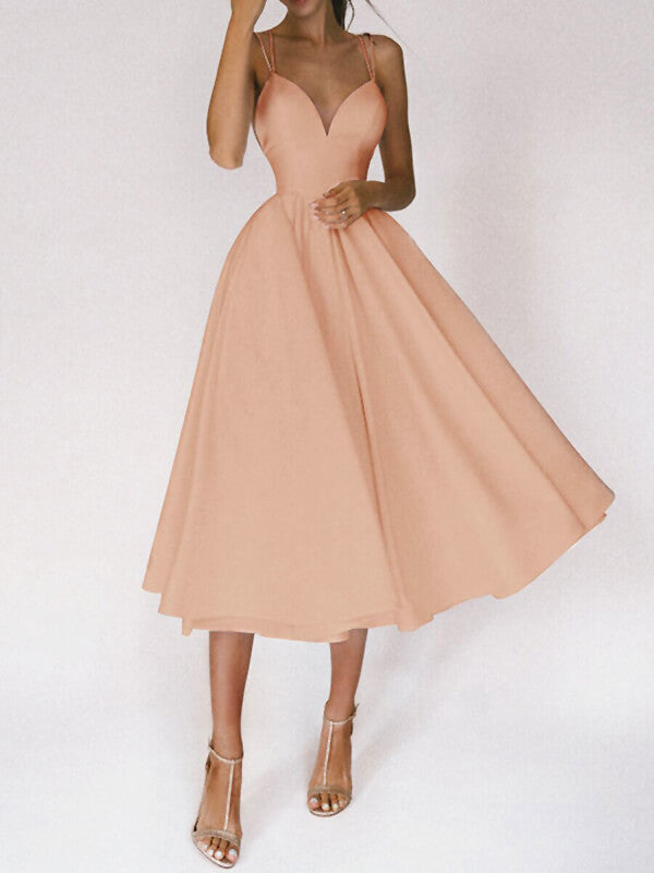 Derpai Midikleid im A-Linien-Schnitt mit feinen Trägern elegant – für Cocktail