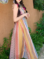 Derpai Langes Kleid mit Blumenprint und feinen Trägern Boho-Stil mehrfarbig