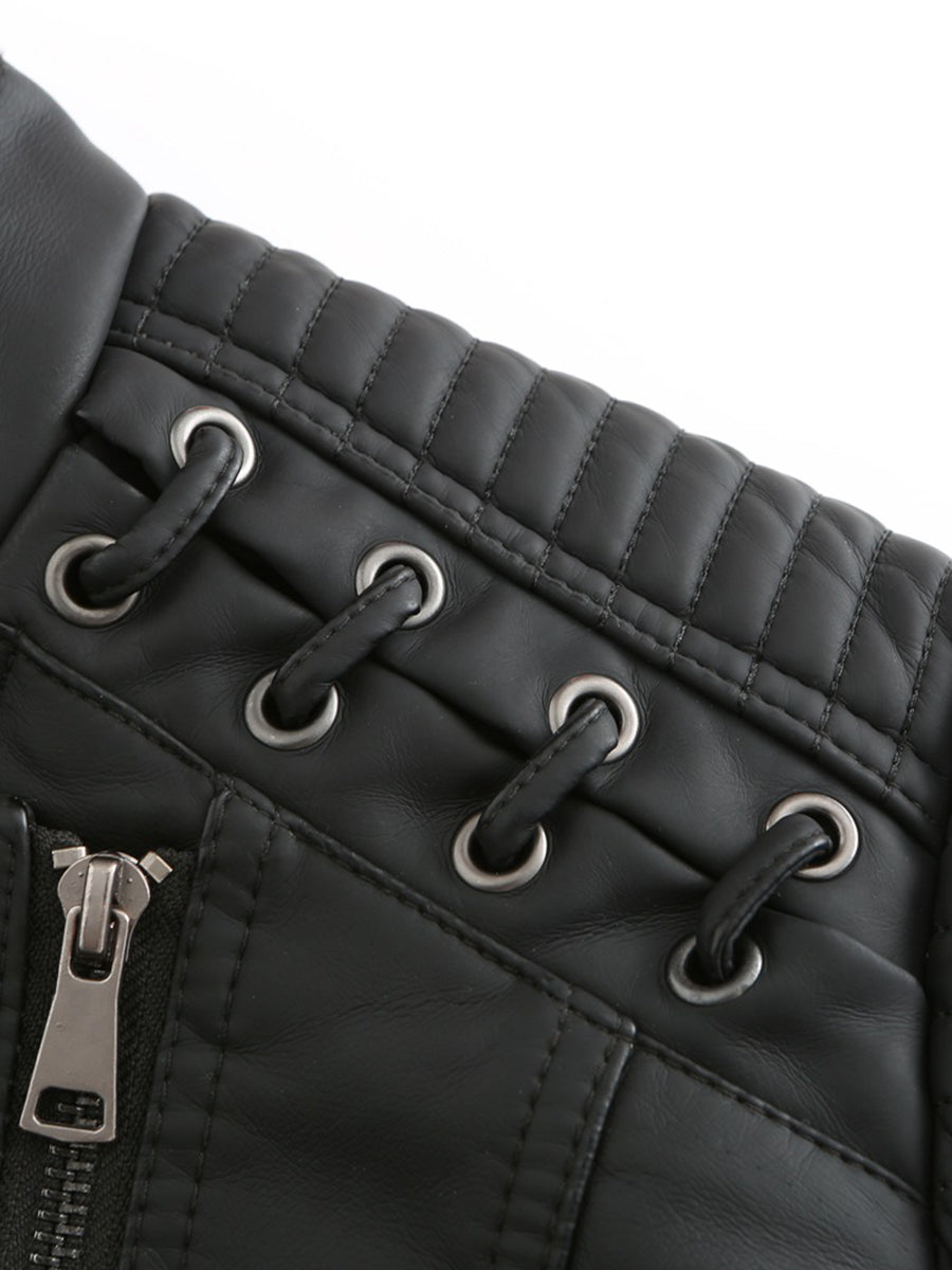 Derpai Damen-Perfecto aus PU-Leder mit Taschen und Reißverschluss