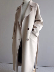 Derpai Eleganter langer Wollmantel mit doppelter Knopfleiste Gürtel und Taschen Damen