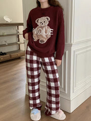 Derpai Pyjama-Set aus Fleece mit Bären-Karo-Muster Damen Weihnachten