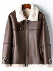 Derpai Fliegerjacke aus Kunstleder mit Reißverschluss Damen Winter