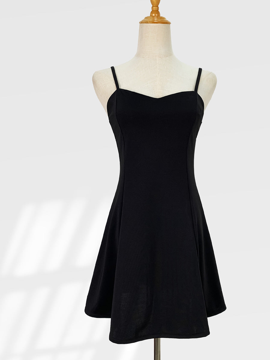 Derpai Schwarzes Trägerkleid im A-Linien-Schnitt – für Party & Cocktail
