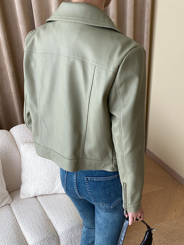 Derpai Kurze PU-Lederjacke mit Taschen – modischer Damenstil