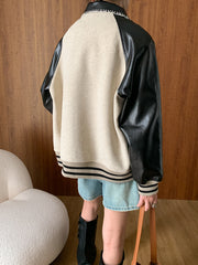 Derpai Wolljacke mit Kunstlederbesatz im Colour-Blocking Damen modisch
