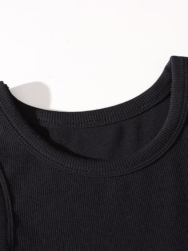 Derpai Schwarzes langes Kleid im Trapezstil mit Cut-Outs & langen Ärmeln