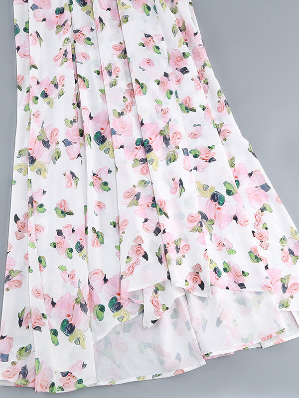 Derpai Bustier-Maxi-Abendkleid mit Blumenprint & Schlitz – für Hochzeit