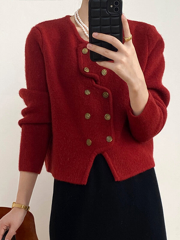 Derpai Asymmetrischer Cardigan mit doppelter Knopfleiste – Damenmode
