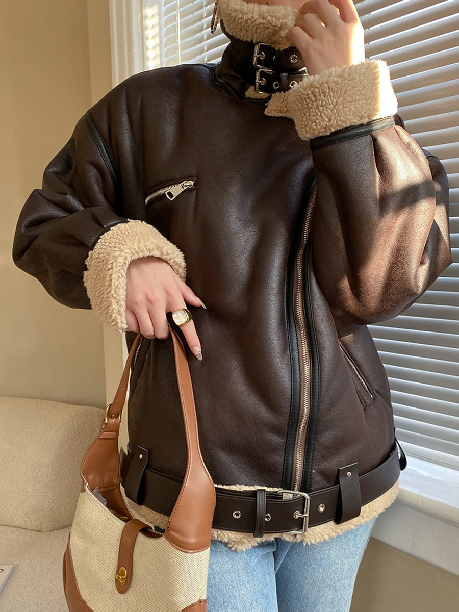 Derpai Fliegerjacke mit Taschen Damen modisch Winter