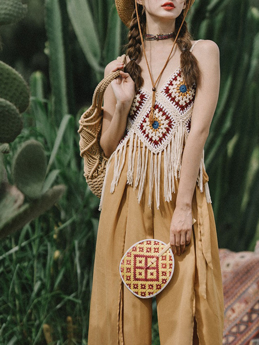 Derpai Boho-Crochet-Top mit dekorativen Fransen – für Urlaub & Strand