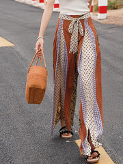 Derpai Lange weite Schlaghose mit Schlitz Damen Boho-Stil
