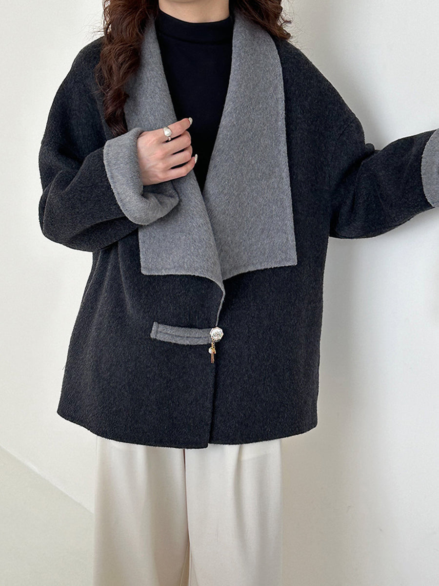 Derpai Wollmantel mit Farbblock-Design Damen modisch