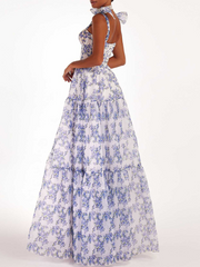 Derpai Maxi-Abendkleid aus Organza mit Blumenprint – für Abschlussball