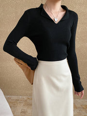 Derpai Figurbetonter Strickpullover mit Polokragen Damen