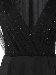 Derpai Glänzendes langes Abendkleid mit Schlitz & Rüschen – für Hochzeit
