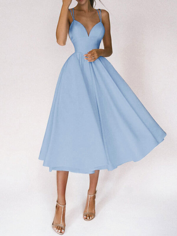 Derpai Midikleid im A-Linien-Schnitt mit feinen Trägern elegant – für Cocktail