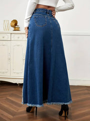 Cocolii longue jupe en jean fluide frange boutons poches femme mode d¨¦contract¨¦