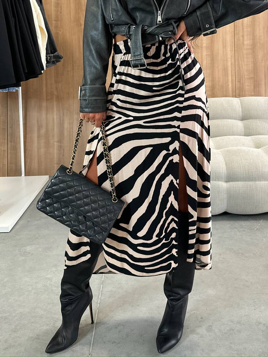 Cocolii longue jupe ray¨¦ l¨¦opard fendu le c?t¨¦ femme ¨¦l¨¦gant d¨¦contract¨¦ mode
