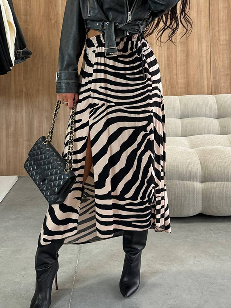 Cocolii longue jupe ray¨¦ l¨¦opard fendu le c?t¨¦ femme ¨¦l¨¦gant d¨¦contract¨¦ mode