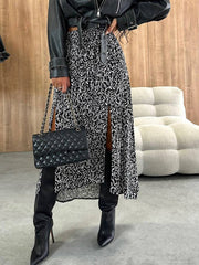 Cocolii longue jupe ray¨¦ l¨¦opard fendu le c?t¨¦ femme ¨¦l¨¦gant d¨¦contract¨¦ mode