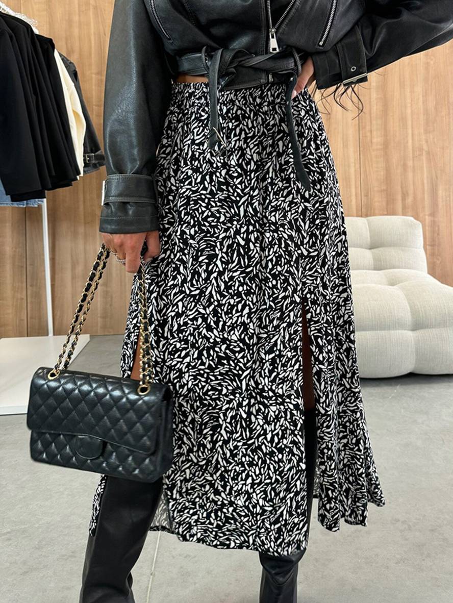 Cocolii longue jupe ray¨¦ l¨¦opard fendu le c?t¨¦ femme ¨¦l¨¦gant d¨¦contract¨¦ mode
