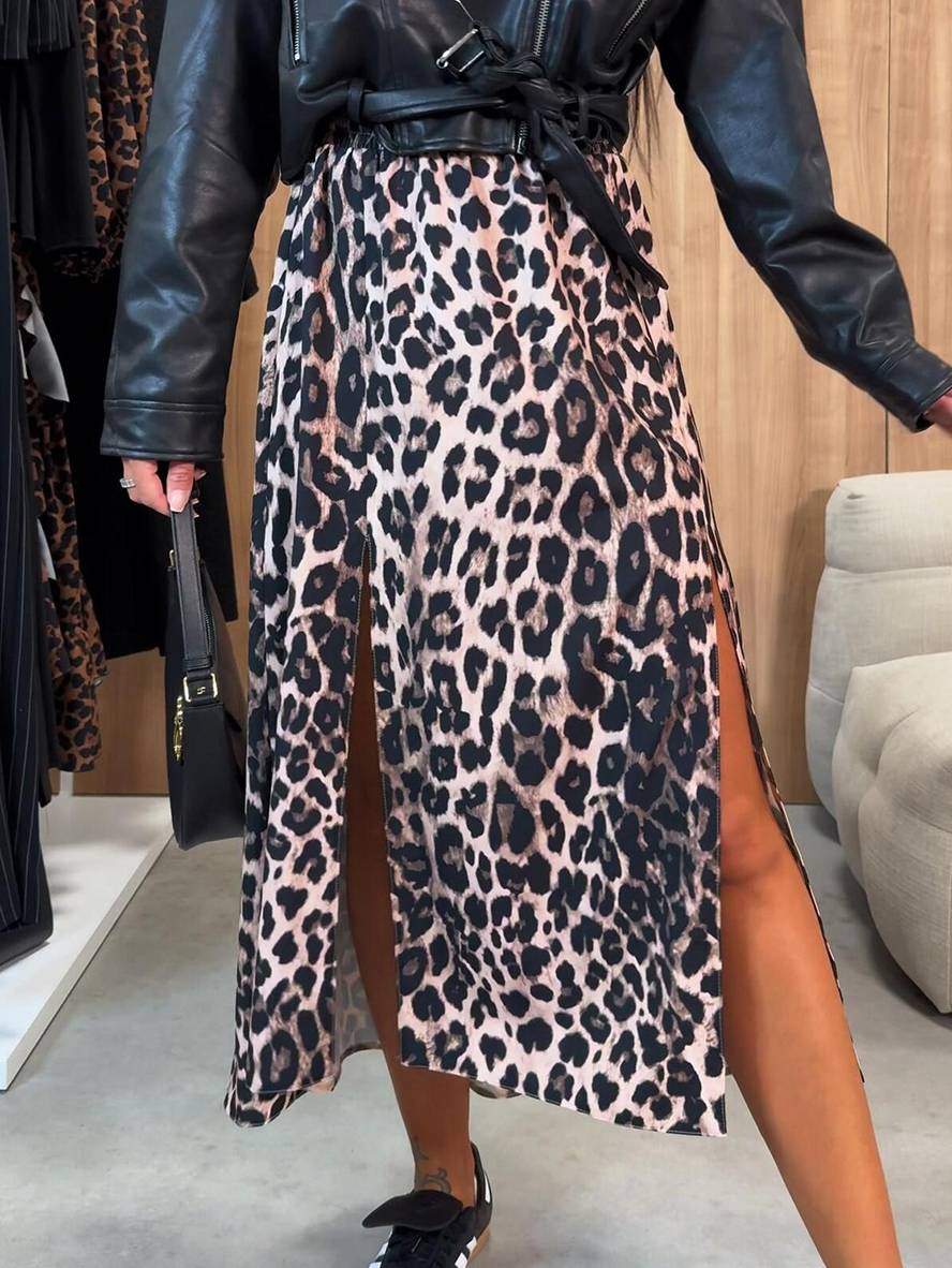 Cocolii longue jupe ray¨¦ l¨¦opard fendu le c?t¨¦ femme ¨¦l¨¦gant d¨¦contract¨¦ mode