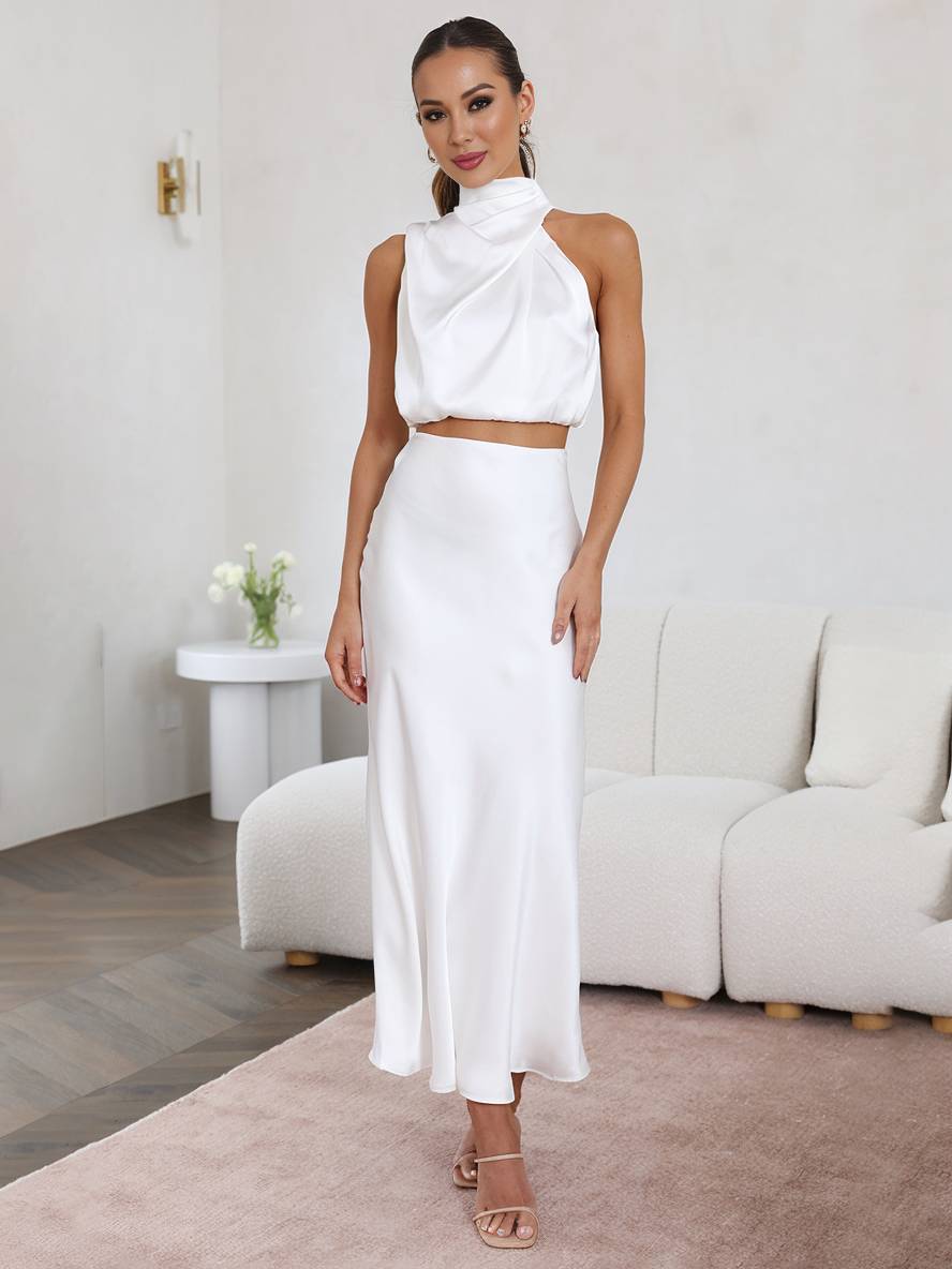 Cocolii robe tenue invit¨¦ mariage femme licou sans manches femme ¨¦l¨¦gant de soir¨¦e deux pi¨¨ces robe demoiselle d'honneur