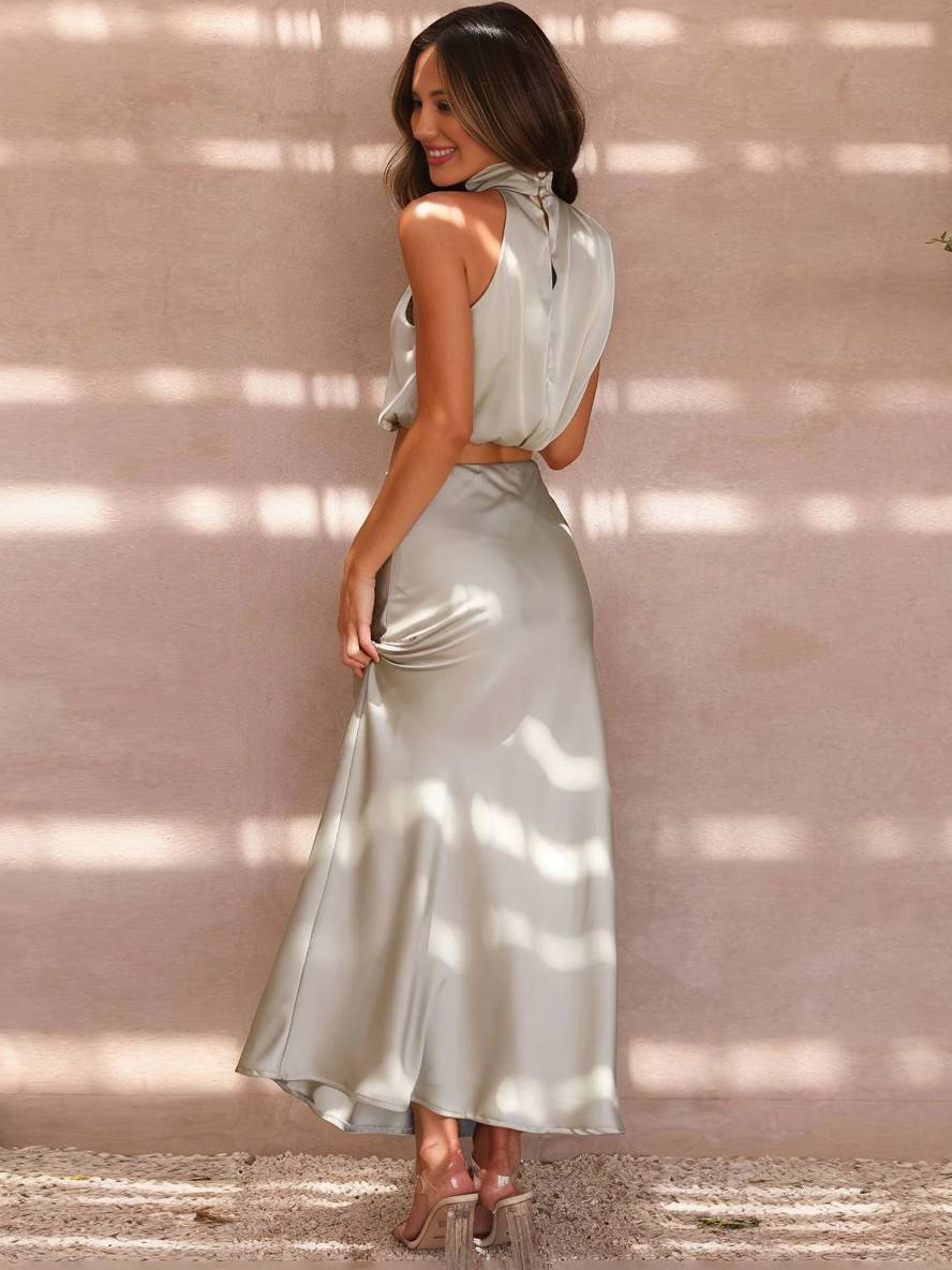 Cocolii robe tenue invit¨¦ mariage femme licou sans manches femme ¨¦l¨¦gant de soir¨¦e deux pi¨¨ces robe demoiselle d'honneur