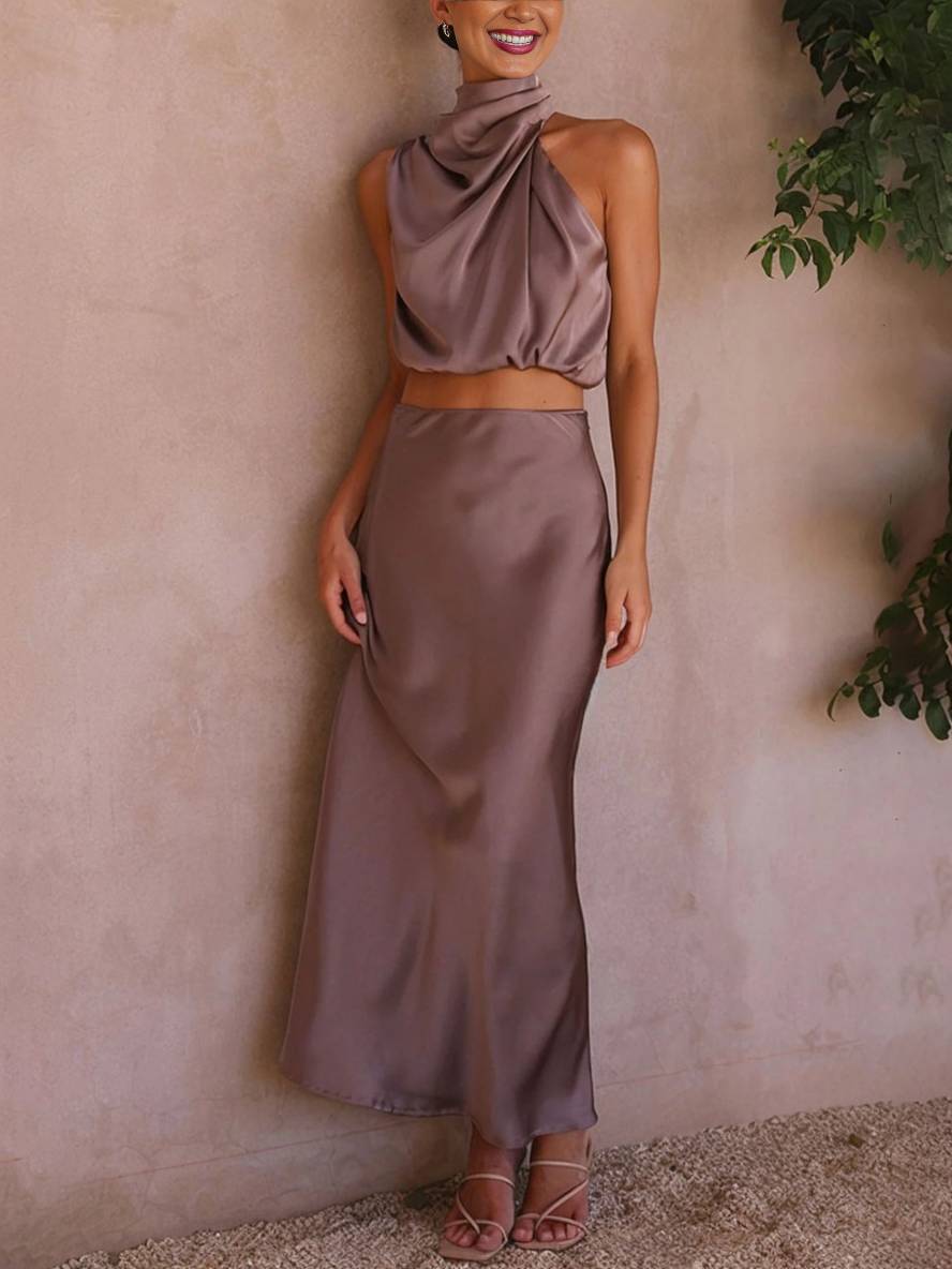 Cocolii robe tenue invit¨¦ mariage femme licou sans manches femme ¨¦l¨¦gant de soir¨¦e deux pi¨¨ces robe demoiselle d'honneur