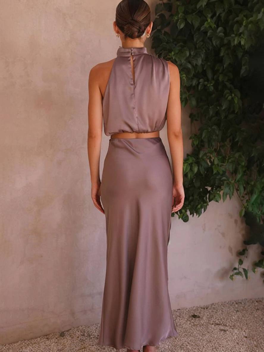 Cocolii robe tenue invit¨¦ mariage femme licou sans manches femme ¨¦l¨¦gant de soir¨¦e deux pi¨¨ces robe demoiselle d'honneur