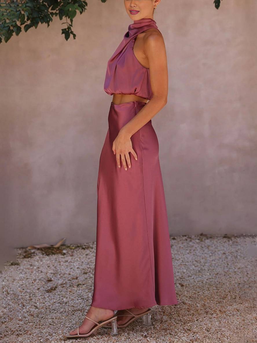 Cocolii robe tenue invit¨¦ mariage femme licou sans manches femme ¨¦l¨¦gant de soir¨¦e deux pi¨¨ces robe demoiselle d'honneur