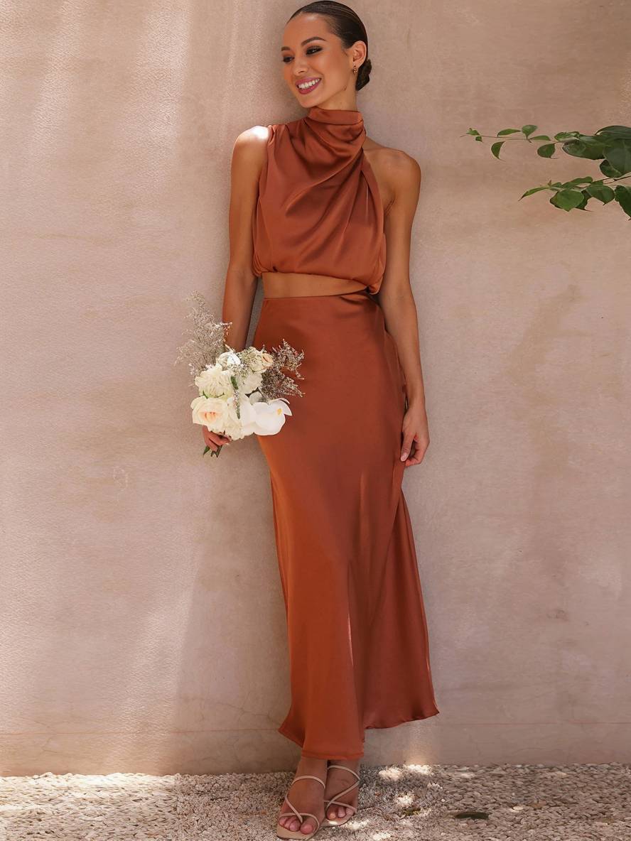 Cocolii robe tenue invit¨¦ mariage femme licou sans manches femme ¨¦l¨¦gant de soir¨¦e deux pi¨¨ces robe demoiselle d'honneur